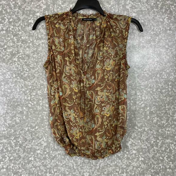 The Limited Brown Paisley Silk Blend Sleeveless Peasant Top - Size Small - Sheer - Picture 1 of 6